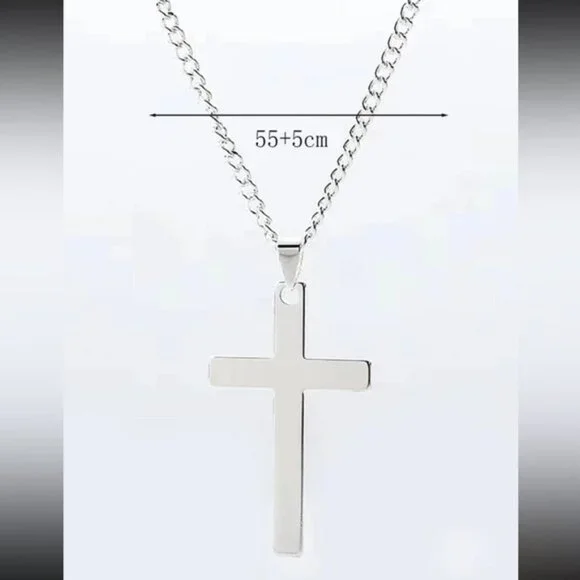 Men Silver Cross Charm Necklace, For Jewelry Gift And Party - Picture 3 of 3